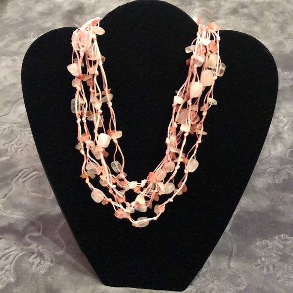 New Pink Seaglass and Bead Five Strand Necklace - Picture 1 of 6